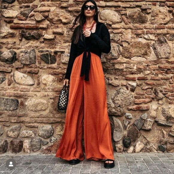 ZARA Flowy Wide Leg Pants Copper - Picture 2 of 9